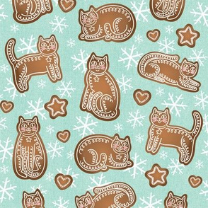 Gingerbread Cats Pattern Teal