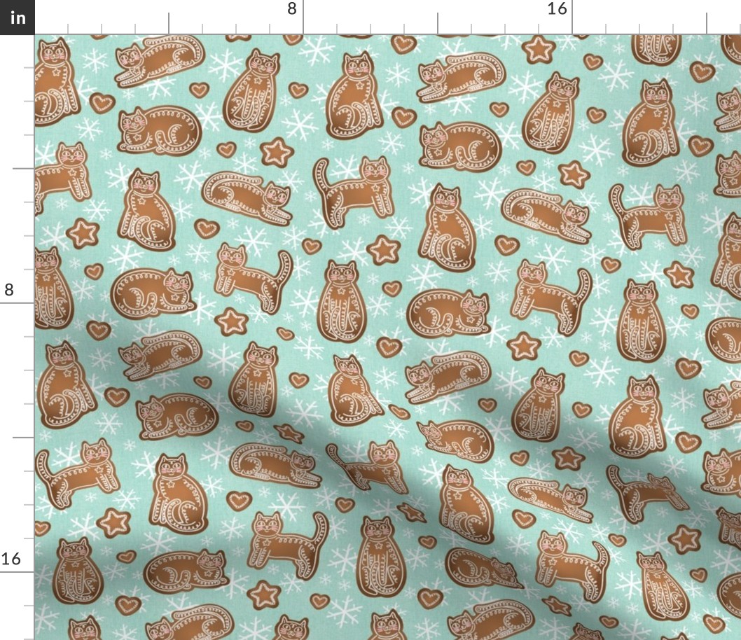 Gingerbread Cats Pattern Teal