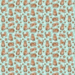 Gingerbread Cats Pattern Teal Micro Size