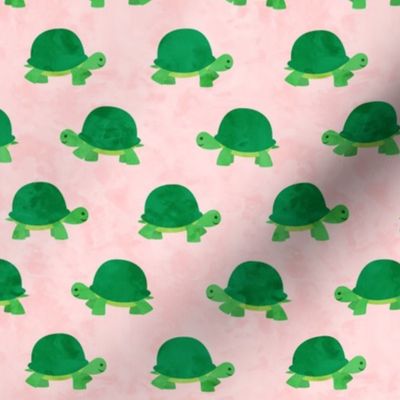 turtles - cute turtles - green on pink watercolor - LAD20