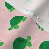 turtles - cute turtles - green on pink watercolor - LAD20