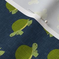 turtles - cute turtles - green on dark blue - LAD20