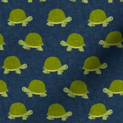 turtles - cute turtles - green on dark blue - LAD20