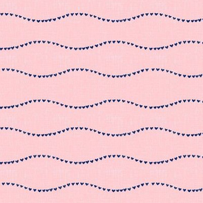 small/medium scale - heart wave - pink with navy