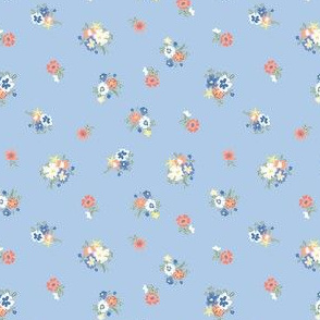 Vintage Prairie Chintz Floral Bouquets in Sky Blue