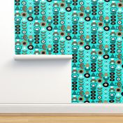 Mid Century Modern Retro Shapes // Turquoise Blue, Teal, Coffee, Brown, Black and White // V2