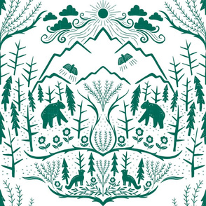 Large scale - Deep woodlands damask - green - inverse
