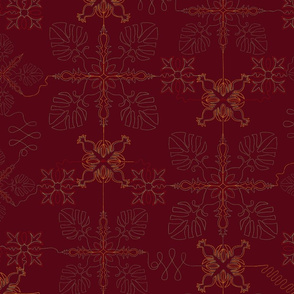 Dark Red Hawaiian Quilt Pattern