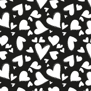 Small scale // Love burst // black background white hearts
