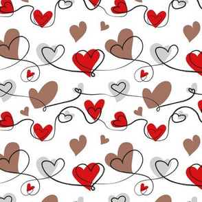 Small scale // Endless love // white background red brown and grey hearts