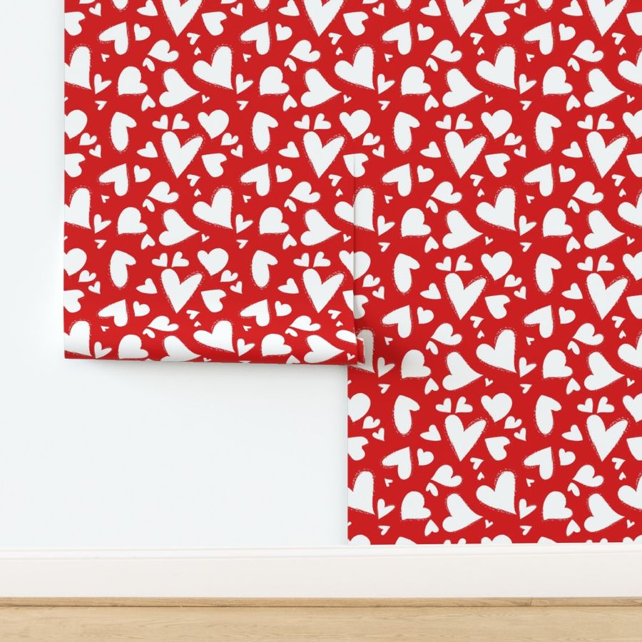 Small scale // Love burst // red background white hearts