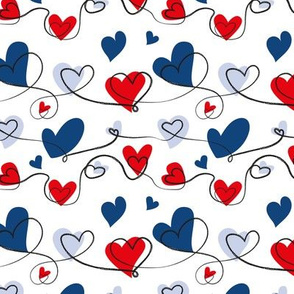 Small scale // Endless love // white background red classic blue and lavender hearts