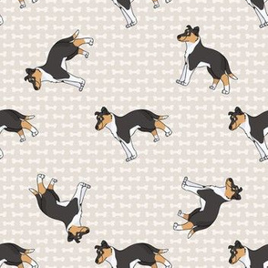  Hand drawn cute smooth collie breed dog seamless pattern. 