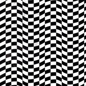 Wavy Black and White Checkerboard Fabric
