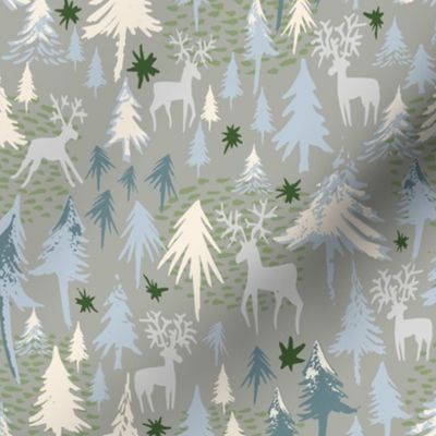 silver forest and deer on grey - small scale