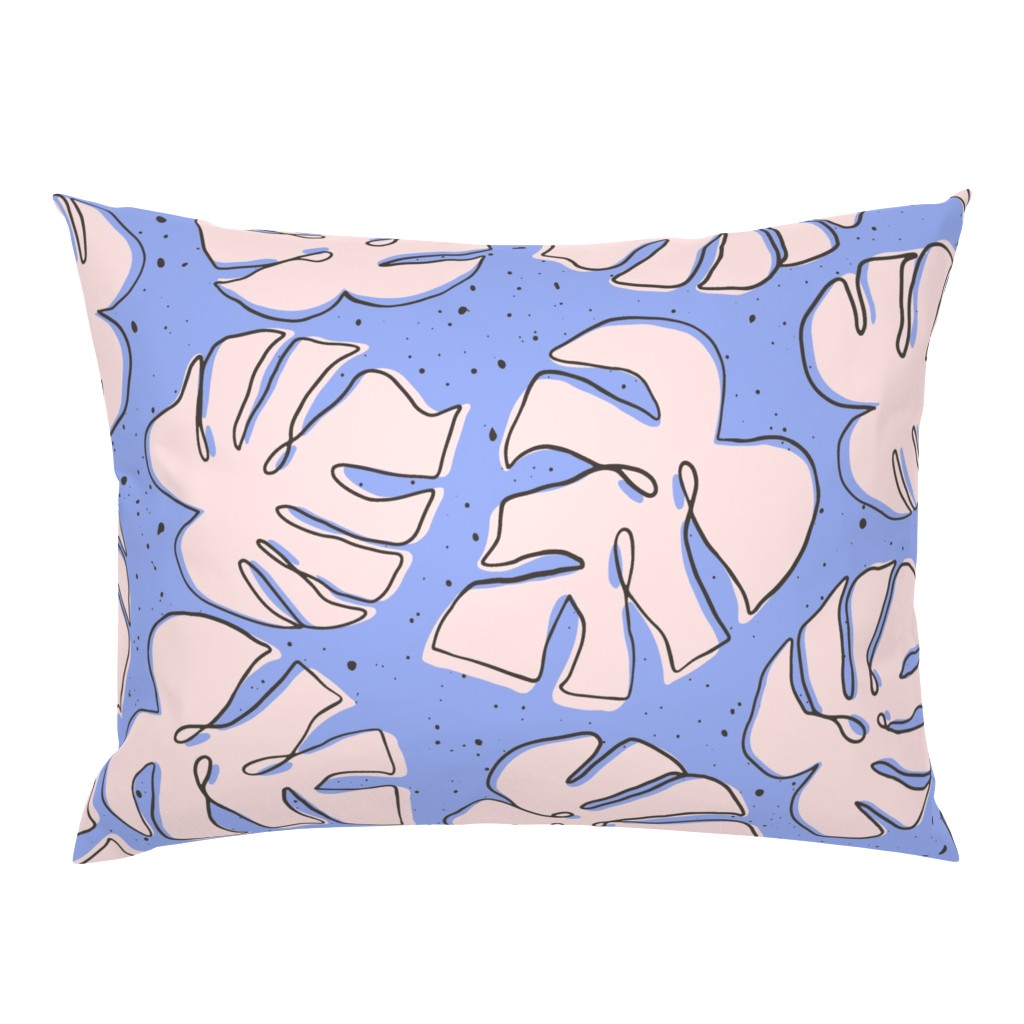 Continuous line contour monstera/blue/large