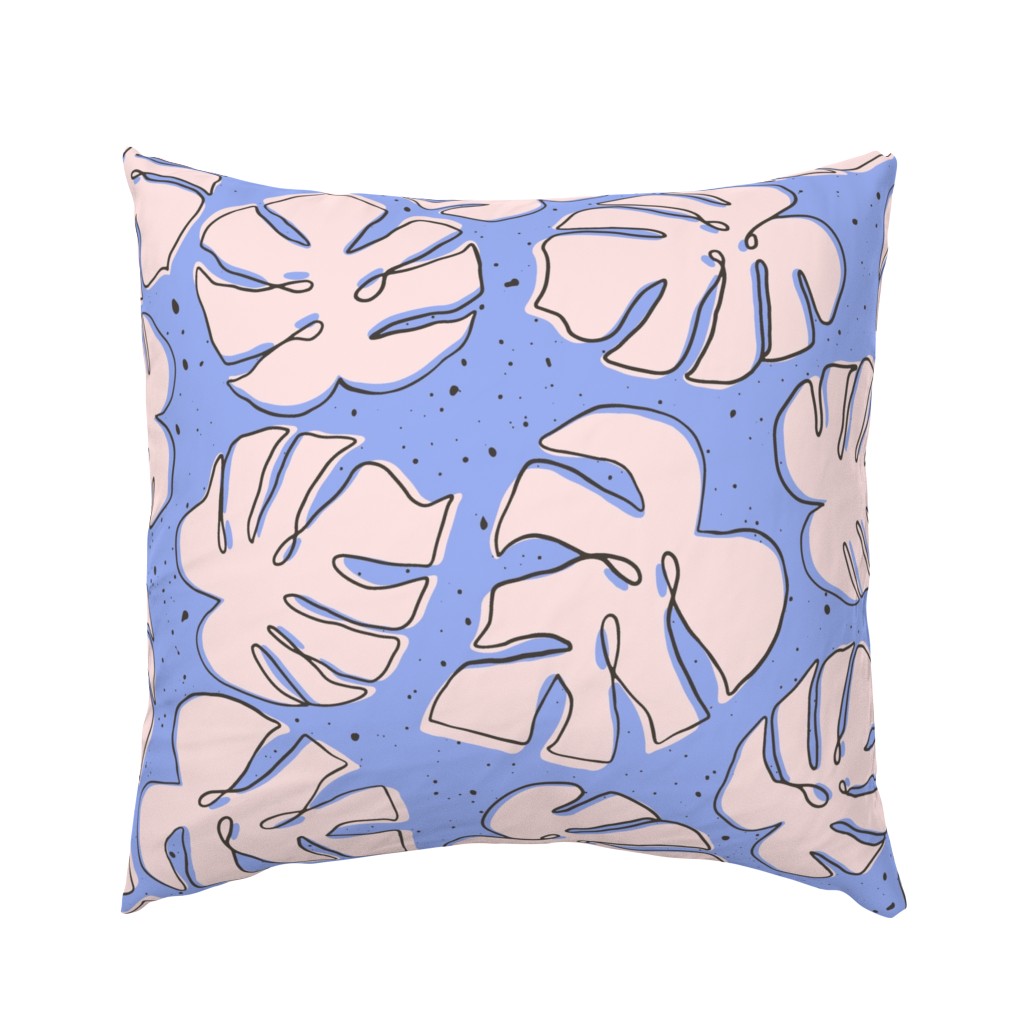 Continuous line contour monstera/blue/large