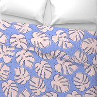 Continuous line contour monstera/blue/large