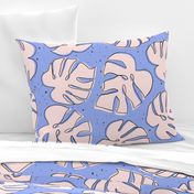 Continuous line contour monstera/blue/large