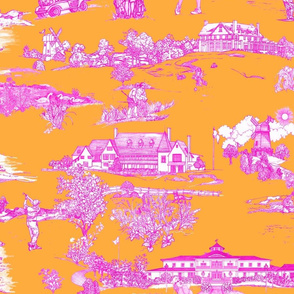 Hamptons Golf Toile Orange and Fuchsia 27"