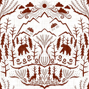large scale - deep woods damask - rust - inverse