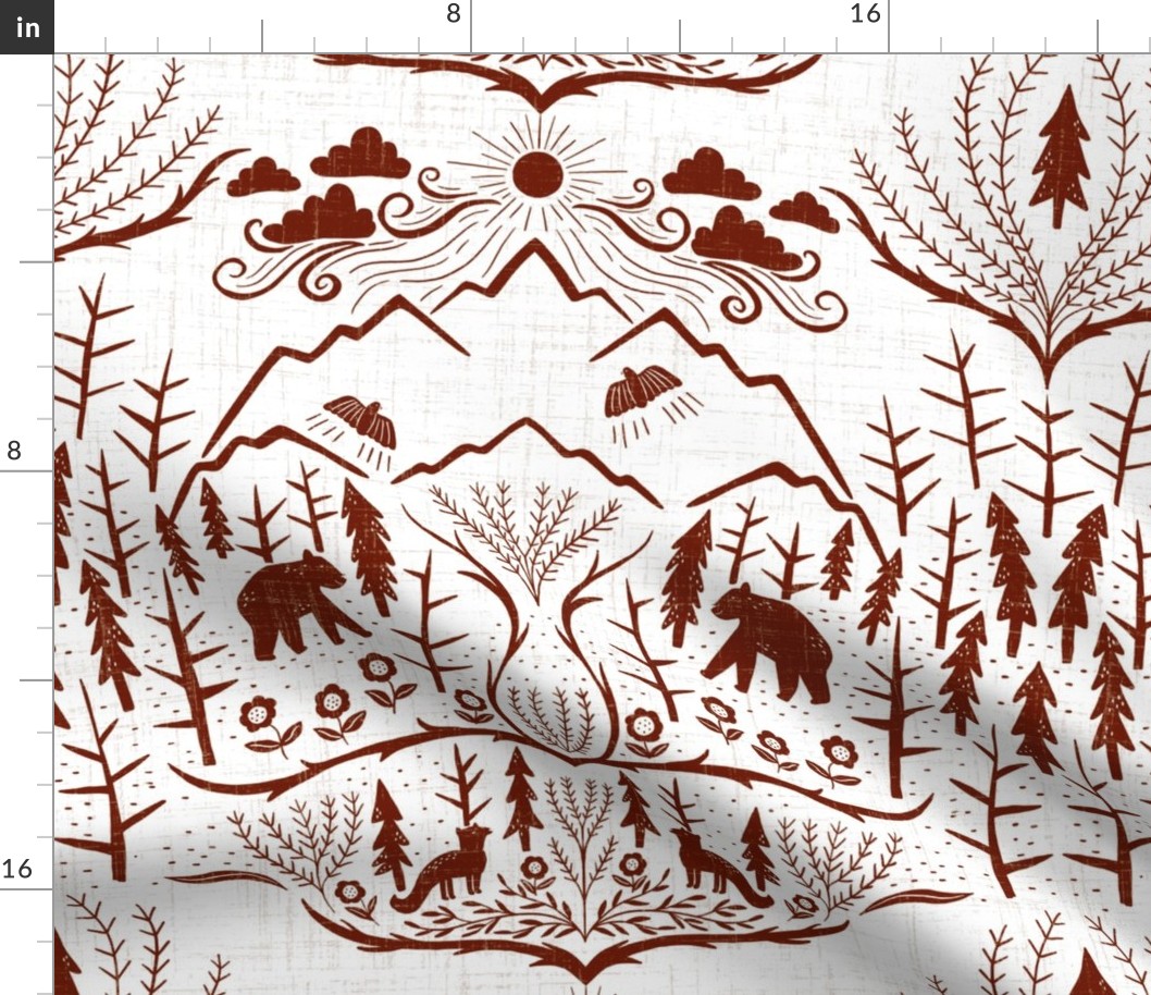 large scale - deep woods damask - rust - inverse