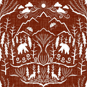 large scale - deep woods damask - rust 