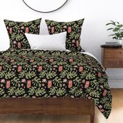 Hawaiian Girl - Light Monstera Bg Black