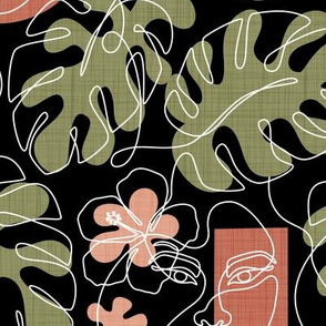 Hawaiian Girl - Light Monstera Bg Black