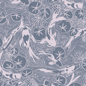 Koi Pond- Continuous line contour- Slate Soft Lilac- Large Scale