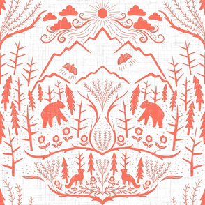 large scale - Deep Woods Damask - Sunset Pink - inverse