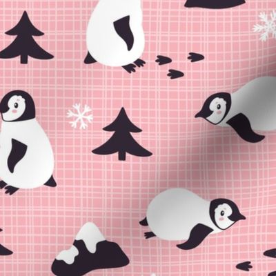 Penguins. Pink background. Big scale