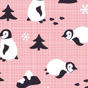 Penguins. Pink background. Big scale