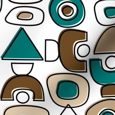 Mid Century Modern Retro Shapes // Teal, Coffee, Brown, Black and White // V1