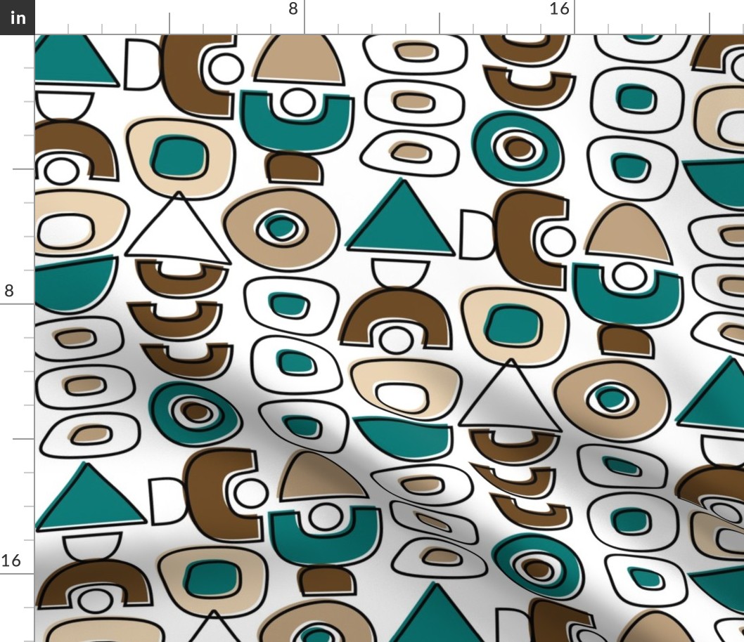 Mid Century Modern Retro Shapes // Teal, Coffee, Brown, Black and White // V1