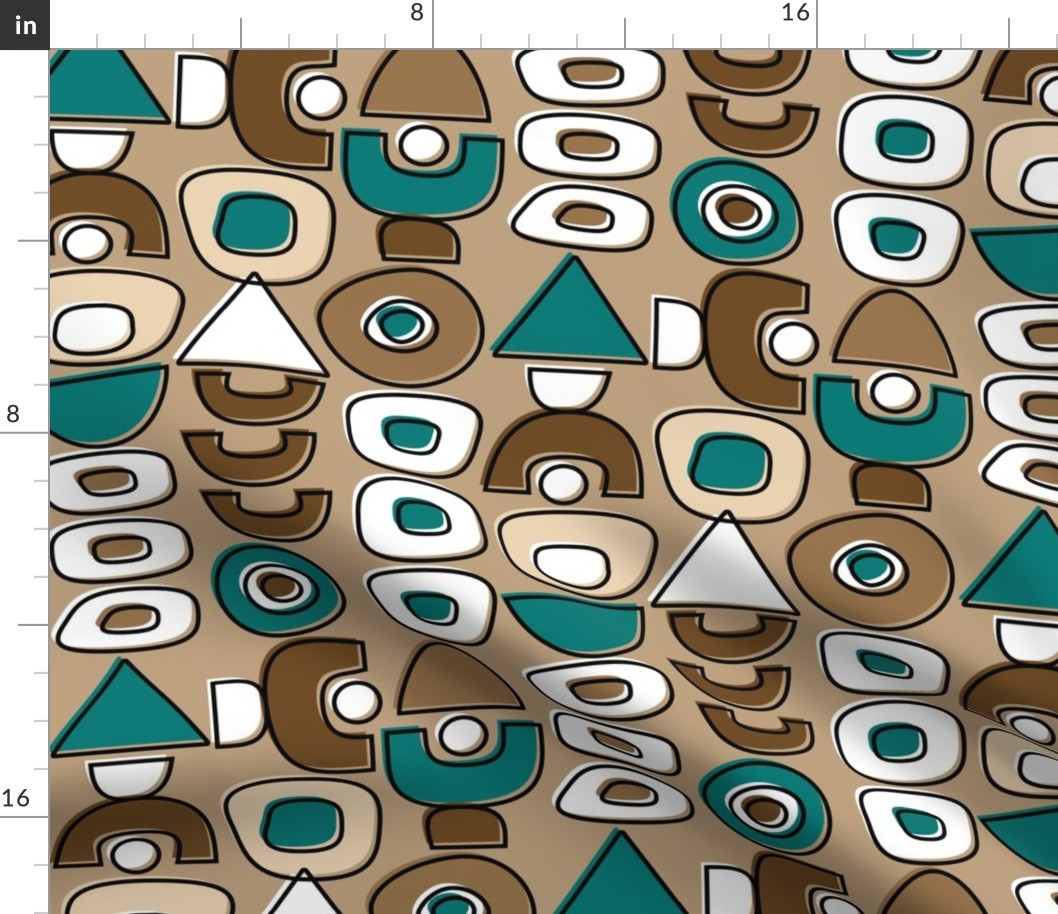 Mid Century Modern Retro Shapes // Teal, Coffee, Brown, Black and White // V2