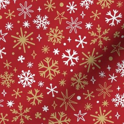 Retro snowflakes. Red background. Big scale