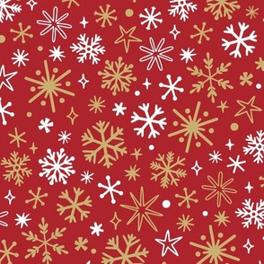 Retro snowflakes. Red background. Big scale