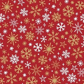 Retro snowflakes. Red background. Medium scale