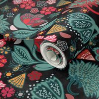 Japanese  flowers and little spiders-black floral bedding/sewing.