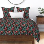 Japanese  flowers and little spiders-black floral bedding/sewing.