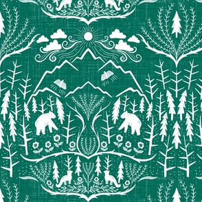 small scale - deep woods damask - green