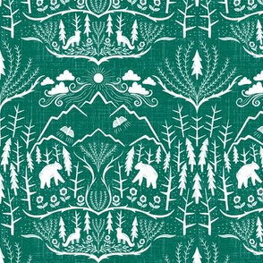 extra small scale - deep woods damask - green