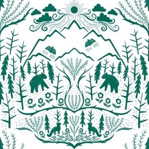 small scale - deep woods damask - green - inverse