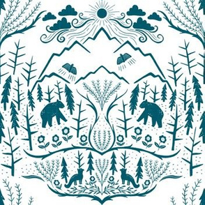 small scale - deep woods damask - teal