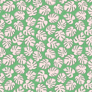 Continuous line contour monstera/green/small