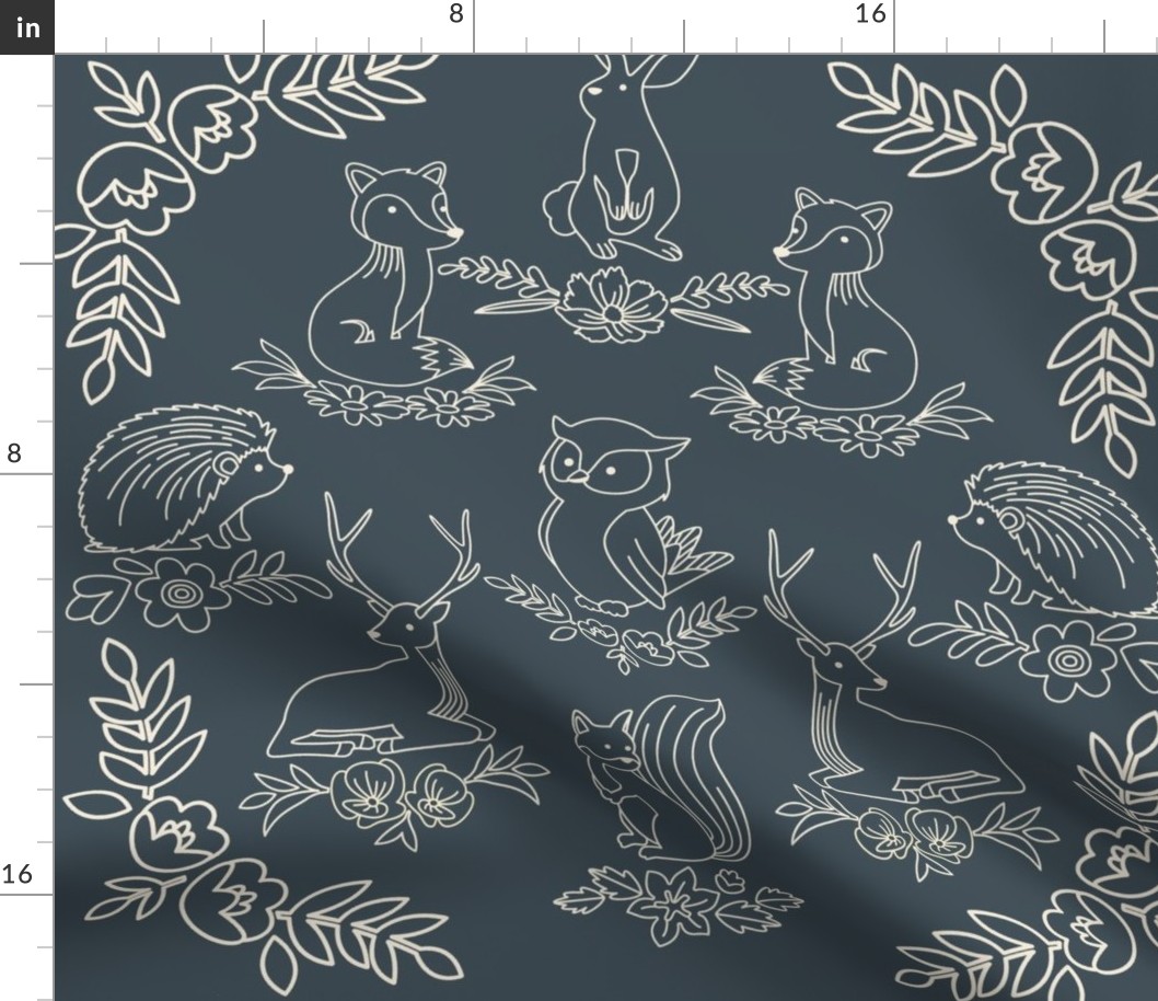 Woodland Animals Damask Pattern