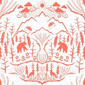 small scale - deep woods damask - sunset pink - inverse