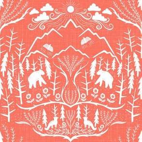 small scale - deep woods damask - sunset pink