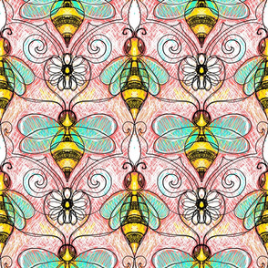 continuous line bee damask